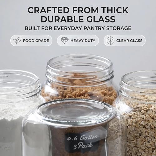 78oz Large Square Airtight Glass Jars with Lids, Wide Mouth Food Storage Canisters, Hold 4lb Sugar or 5lb Rice, Heavy Duty Pantry Containers for Flour, Coffee, Bulk Storage - Image 6