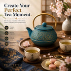 WD Lifestyle Cast Iron Teapot, 20 OZ (600 ml), Azure Blue Japanese Tea Kettle with Stainless Steel Infuser, Enameled Interior, Heavy Duty Cast Iron, Heat Retaining Loose Leaf Tea Pot - Image 6