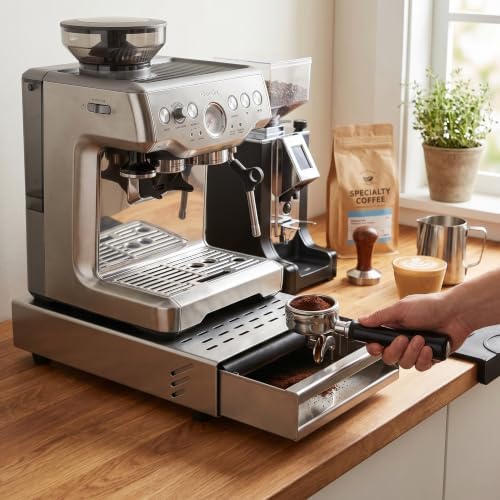 Espresso Coffee Knock Box Drawer, Removable Rubber Strike Wood Pole Coffee Knock Box Drawer, Stainless Steel Coffee Powder Box Non Slip Base (Black) - Image 3