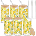 6 Sets 16 oz Lemon Glass Cups with Lids and Straws Party by Yetene