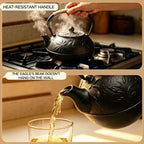 Japanese Style Tea Pot Kettle Tetsubin Gift Cast Iron Teapot with Stainless Steel Infuser for Stovetop Safe Coated with Enameled Interior (Maple Leaf, 30oz/900ml) - Image 5