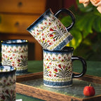Ceramic Latte Mug Set of 4, 15.5oz Hand Painted Porcelain Coffee Cups With Handle for Tea/Milk/Cocoa - Modern Retro Design For Any Kitchen. Microwave and Dishwash Safe (Assorted Colors) - Image 5