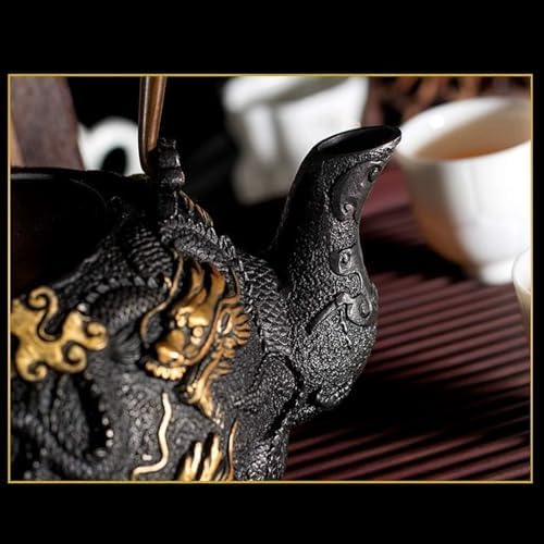 Modern Teapot Cast Iron Teapot, Japanese Style Tetsubin Tea Kettle 1.3L Cast Iron Tea Kettle to Keep Tea Warm Gilding Nine Dragons Pattern High end cast Iron Kettle - Image 4