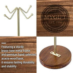 MyGift 2-Tier Brass-Tone Metal Wire Tabletop Mug Holder with Premium Acacia Wood Base, Coffee Cup Organizer Stand for Kitchen Countertops - Image 2
