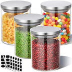 Round Glass Jars with Lids, 4 Pack 25 oz Glass Containers with Stainless Steel Lids, 750ml Clear Airtight Kitchen Pantry Storage Canisters for Sugar, Coffee, Tea, Candy, Cereal, Oat, Flour by Kimqi