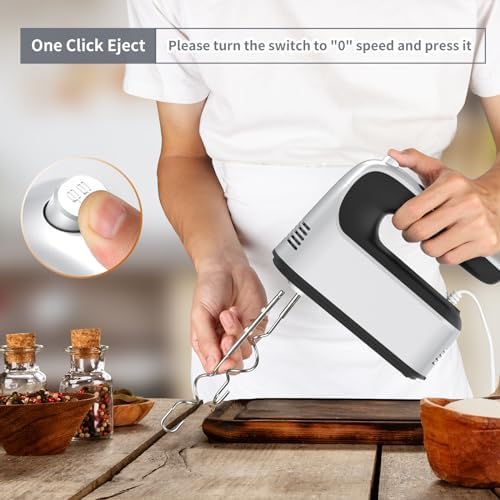 Yomelo 9-Speed Digital Hand Mixer Electric, 400W Powerful DC Motor, Hand Mixer Electric Handheld with Snap-On Storage Case, 5 Stainless Steel Accessories, Beaters, Dough Hooks, Whisk(Silvery Black) - Image 5
