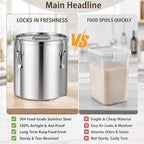 304 Stainless Steel Food Containers with Lids,12L/20LBS Airtight Food Storage Containers with Lock Clips for Flour Rice Sugar Coffee Bean,Stainless Steel Food Storage Containers for Kitchen - Image 5