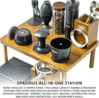 NEOUZA Espresso Organizer Station with Built-in Tamping Stand - All-in-One Bamboo Coffee Bar Workstation, Features Pull-Out Shelf, Storage for Portafilters, Tamper, Distributor & Tools - Image 4