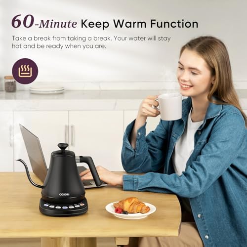 COSORI Electric Gooseneck Kettle with 5 Temperature Control Presets,Pour Over Kettle for Coffee & Tea,Hot Water Boiler,100% Stainless Steel Inner Lid & Bottom,1200W/0.8L,(Pack of 4) - Image 5