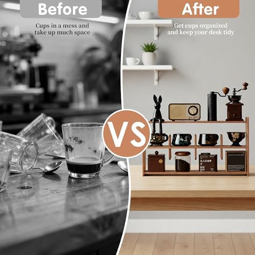 Coffee Cup Holder for Countertop Walnut Wood Coffee Mugs Holder for Kitchen Mug Display Rack (3-Tier wood A) - Image 5