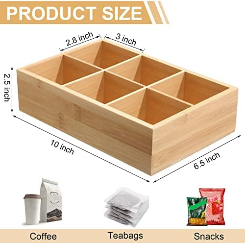 Maitys 4 Pcs Bamboo Tea Organizer, Beige 6 Compartment Storage Box - Image 2