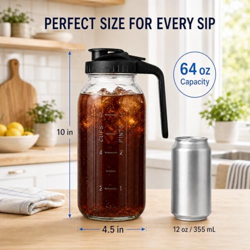2 Pack 64 oz Glass Pitcher with Lid, Glass Half Gallon Jug for Fridge - Image 5