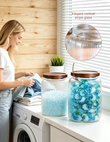 Large Glass Jar With Airtight Wooden Lids Set of 2-65OZ(1900ML) and 4 Kitchen pantry Labels, Clear Food Storage Containers for Rice, Flour, Pasta, Coffee, Sugar, Salt, Cookie. - Image 5