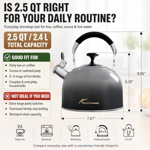 2.5 Qt Whistling Tea Kettle for Stovetop, Black - Image 3