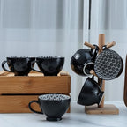 LEHAHA Coffee Mugs Set of 6, 14 Ounces footed Ceramic Mugs, Porcelain Black Coffee cups with handle for men women for Coffee, Tea, Cappuccino, Cocoa, Cereal, Black - Image 2