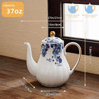 Agyiuns Tea Pot, Porcelain Teapot 37oz,tea pots for tea party,Tea Infuser Pots for Blooming loose Leaf Tea (White with blue flower) - Image 2