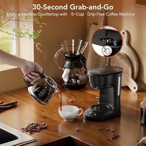 Electactic 5 Cup Programmable Drip Coffee Maker, 24H Delay Brew, 2H Keep Warm & Auto Shut Off, Pause & Serve, Reusable Filter, Glass Coffee Pot, Small Coffee Machine for Home Office - Image 4
