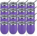 MEWAY 12oz Wine Tumbler 16 Pack Bulk Gifts for Women,Double Wall Vacuum Stainless Steel Travel Mug with Lid,Insulated Stemless Wine Cup Glass for Coffee,Cocktails,Drinks(Purple,Set of 16) by MEWAY