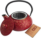 M.V. Trading T8200 Cast Iron Tea Set with Trivet, 22 Ounce, Burgundy Floral Design - Image 2