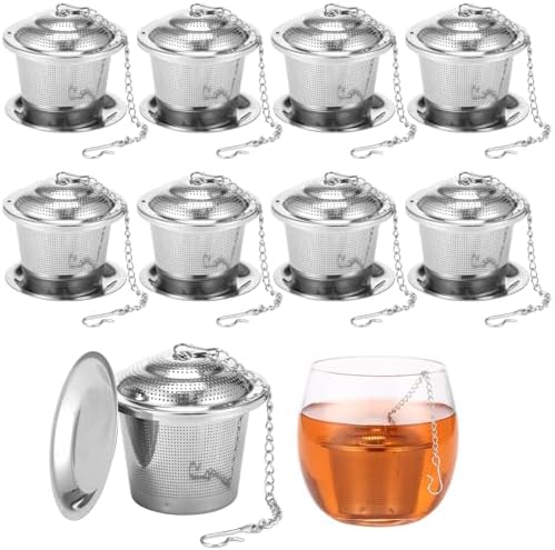 9 Pcs Tea Strainers, Stainless Steel, Fine Mesh, with Hook Chain, Drip Trays, Metal Loose Leaf Tea Infusers, for Cups, Mugs, and Teapots by Unknown