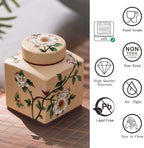 Coffee Bean Storage Canister with Airtight Lid, Decorative Ceramic Tea Jar with Vintage Floral Pattern, Sugar Container & Spice Jar for Kitchen Countertop, Cabinet or Shelf - Beige & 30oz - Image 4