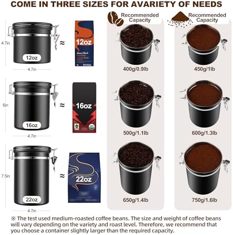 ShanSon Coffee Canister Airtight, Stainless Steel Bean Storage Container with Date Tracker & Scoop, Grounds Sugar Flour Tea Cereal Fits Kitchen Pantry, Ideal Gift for Coffee Lovers,16oz, Black - Image 3