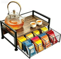 Tea Bag Organizer, Wooden Tea Box with Drawer and Top Tray, Rustic Brown by Unknown