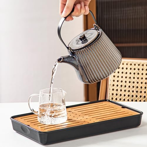 Yundu Ceramic Teapots for Tea, 1000ml/33.8oz Tea Pot with Infusers for Loose Tea, Striped Tea Pot with Removable Tea Infuser - Reactive Brown - Image 5