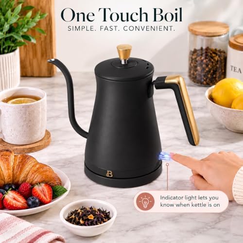 Beautiful Electric Gooseneck Kettle, 1 Liter, 1200W, Stainless Steel Interior, Fast Boil, Precision Pour Spout, Auto Shut-Off & Boil-Dry Protection (Black) - Image 5