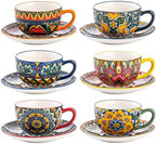 Henten Home 8.5 oz Ceramic Cappuccino Cups, Latte Cup with Saucers Set of 6 by HentenHome