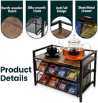 Double Drawer Tea Bag Organizer, 16-Compartment Wooden Tea Box - Image 4
