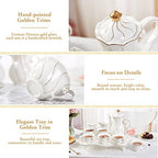 DUJUST 14 pcs Tea Set for 6 with Tea Tray & Spoons, Luxury British Style Coffee Cup Set with Golden Trim, Beautiful Porcelain Set for Living Room Decor, Tea Party Set, Gift Package - White - Image 4