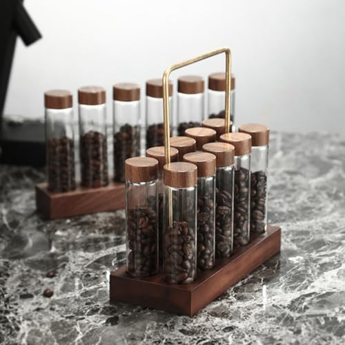 Glass Coffee Storage Tube with Wooden Stand, Sealed Bean Jar for Kitchen - Image 5