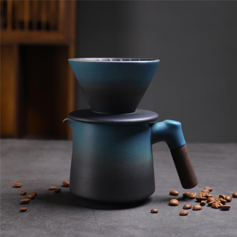Gradient Blue Balck Ceramic Pour Over Coffee Maker Set 14 oz Coffee Dripper Brewer Heat Resistant Coffee Pot Decanter for Home Coffee Shop,OfficeACM09B by Auerhceram