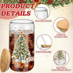 Teenyyou 12 Set of Glasses with Bamboo Lid and Glass Straw 16 oz(Christmas tree) - Image 4