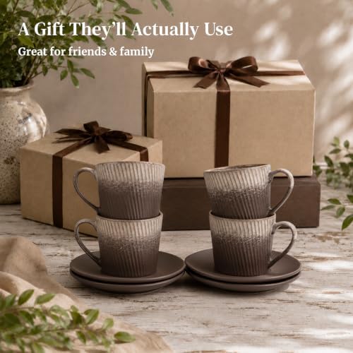 DOWAN 6 oz Espresso Cups with Saucers Set, Porcelain Cappuccino Coffee Cups for Latte, Mocha & Tea, Elegant Ceramic Coffee Cup Set for Home Cafe, Coffee Bar Accessories & Gifts - Image 7