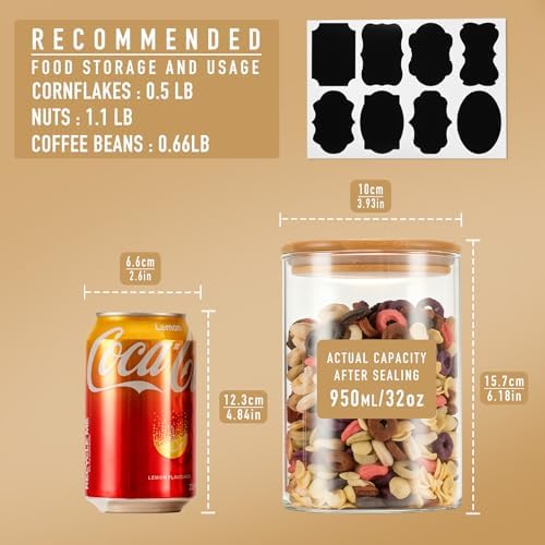 D2scrma 32oz/1Qt Round Glass Storage Containers with Lids 6-Pack - Image 2