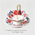 Chinese Blue and White Porcelain Tea Infuser - Umbrella Shape Ceramic Loose Leaf Tea Strainer with Rotating Filter, Traditional Kung Fu Accessories, Elegant Kung Fu Brewing Tool for Teapot or Cup(Red) - Image 4