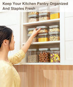 Melovom 8 Pcs Pop Food Storage Containers Airtight Food Storage Containers Set with Lids Kitchen Pantry Organization and Storage, 3.4Qt, 2.8Qt, 2.1Qt, 1.2Qt - Image 3