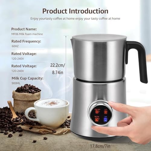 Fully Automatic Milk Frothers, Electric Milk Foaming Machine with Infinite Knob Control, Heating Temperature 65-75°C, Hot and Cold Double for Coffee, Latte, Cappuccino - Image 5