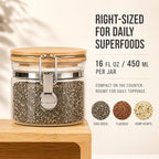 16oz Airtight Glass Chia Seed Storage Container with Spoons, 3-Pack - Image 3