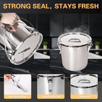 21L/5.6GAL and 12L/3.2GAL Stainless Steel Airtight Canister, Food Storage Canisters with Lid&Locking Clamp for Rice Flour Sugar Grain Coffee Bean Storage Containers (12L & 21L,2 CANISTERS) - Image 4