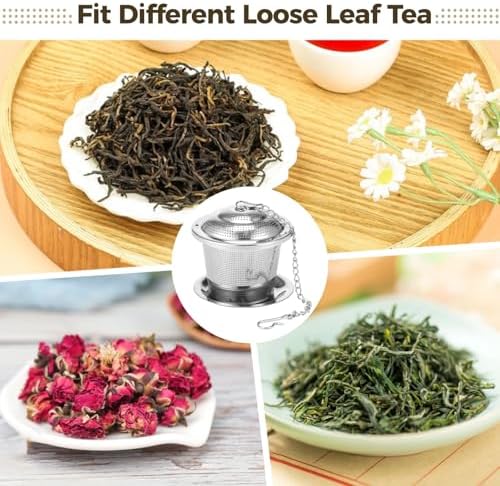 9 Pcs Tea Infusers, Stainless Steel Mesh Strainers for Loose Leaf Tea, Fine Mesh Steepers with Drip Trays and Hook Chain, Metal Steepers for Cups, Mugs, Teapots - Image 3