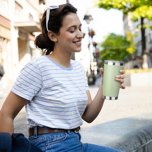 20oz Tumbler with Straw and Brush, Stainless Steel Vacuum Insulated tumbler, Double Wall Insulated Coffee Tumbler for Outdoor, Home, Travel,Office (20 cup-Matcha Green,4pcs) - Image 6