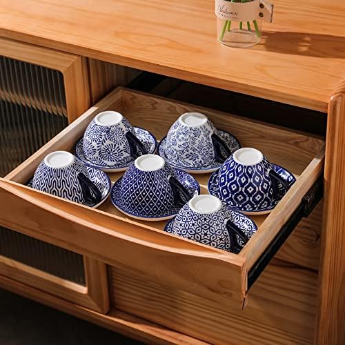 Selamica Ceramic 8 oz Cappuccino Cup Set with Saucers, Espresso Coffee Cups, Latte Macchiato for Party Cafe Home, Set of 6, Vintage Blue - Image 6