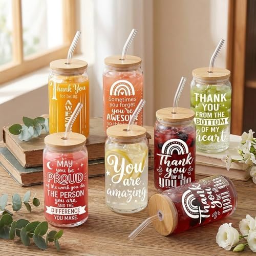 Glass Cups with Lids and Straws, 6Pack, 16oz, Inspirational - Image 5