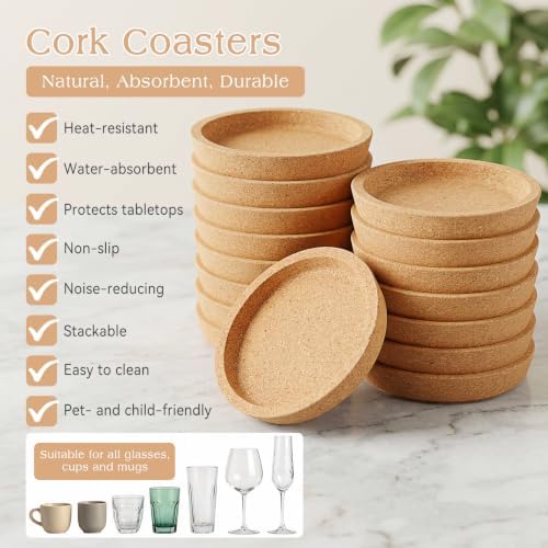 Cork Coasters Round with Rim, 16 Pieces Coasters Cork for Drinks - Image 4