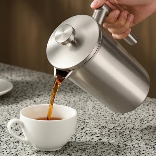 French Maker Stainless Steel Press Pot Manual Brewer Coffee Pot With Ergonomic Handle And Drip Spout For Clean Serving Suitable for home desk travel, 1500ml/50oz - Image 3