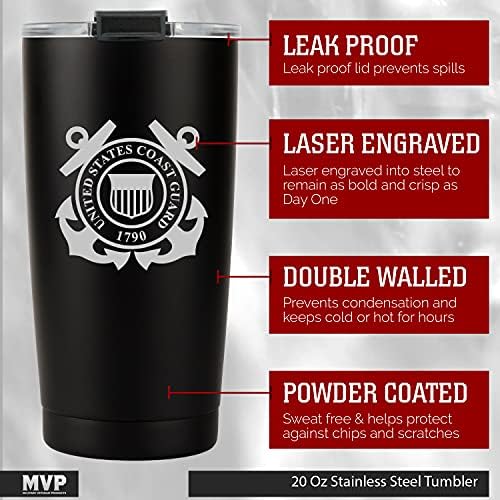 Military Gift Shop 20oz Coast Guard Tumbler, Double-Walled Insulated Steel USCG Coffee Mug with Lid | Coast Guard Gifts | Coast Guard 20oz Tumbler - Image 2