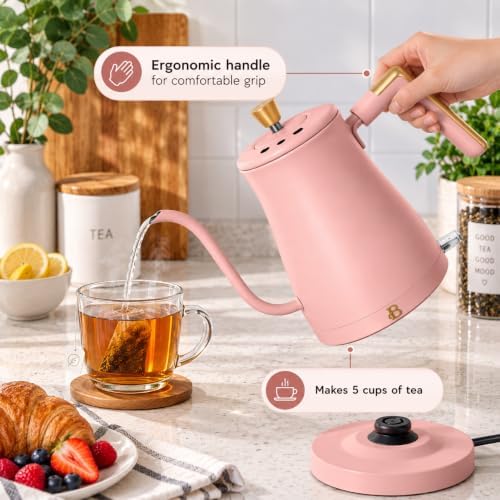 Beautiful Electric Gooseneck Kettle, 1 Liter, 1200W, Stainless Steel Interior, Fast Boil, Precision Pour Spout, Auto Shut-Off & Boil-Dry Protection (Pink) - Image 4